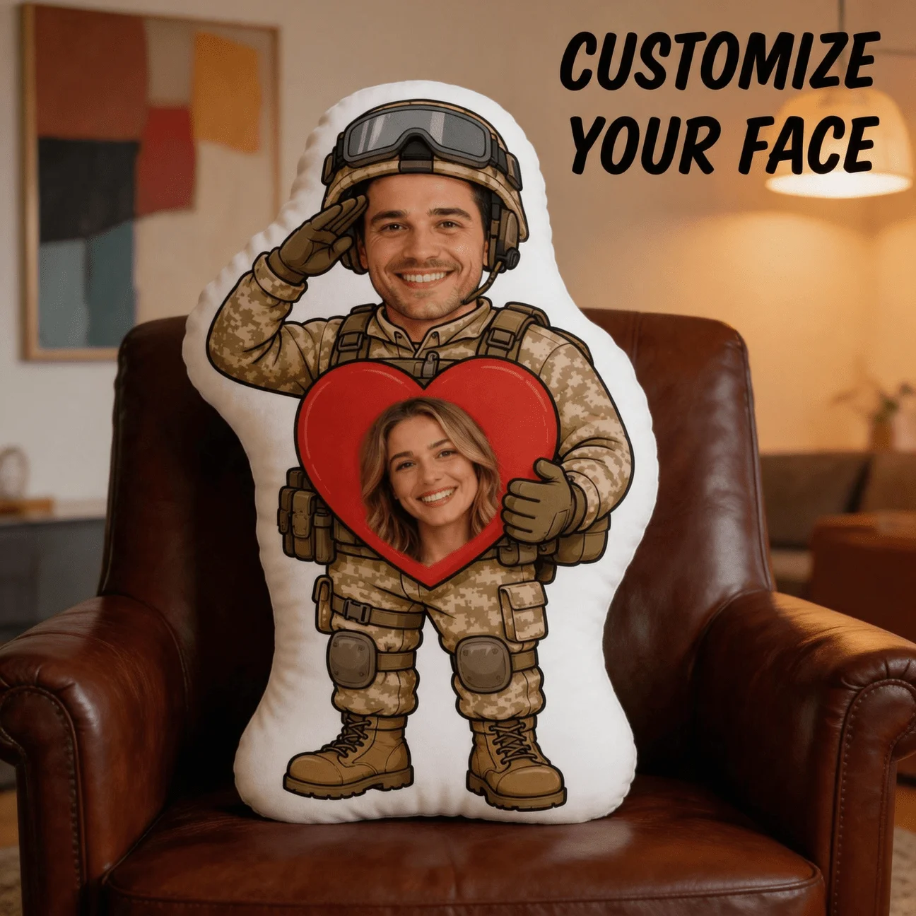 Custom Personalized Photo Face Pillow, Soldier Character Custom Shaped Decorative Cushion, 70cm Home Decor Accent Pillow for Sof