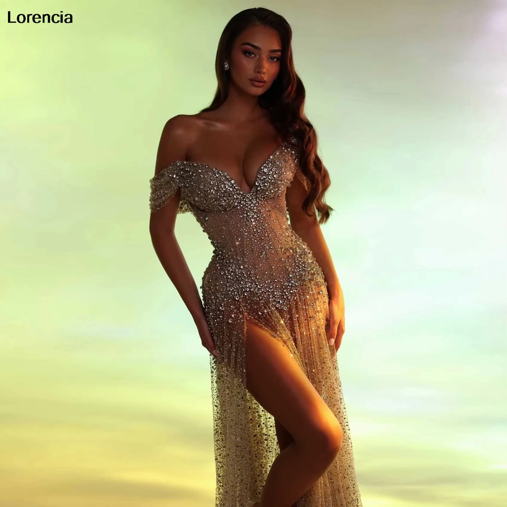 Aangepaste prachtige kralen galajurk luxe volledige kralen lange avondjurk sexy split formele gelegenheid jurk robe de sorrie YPD387