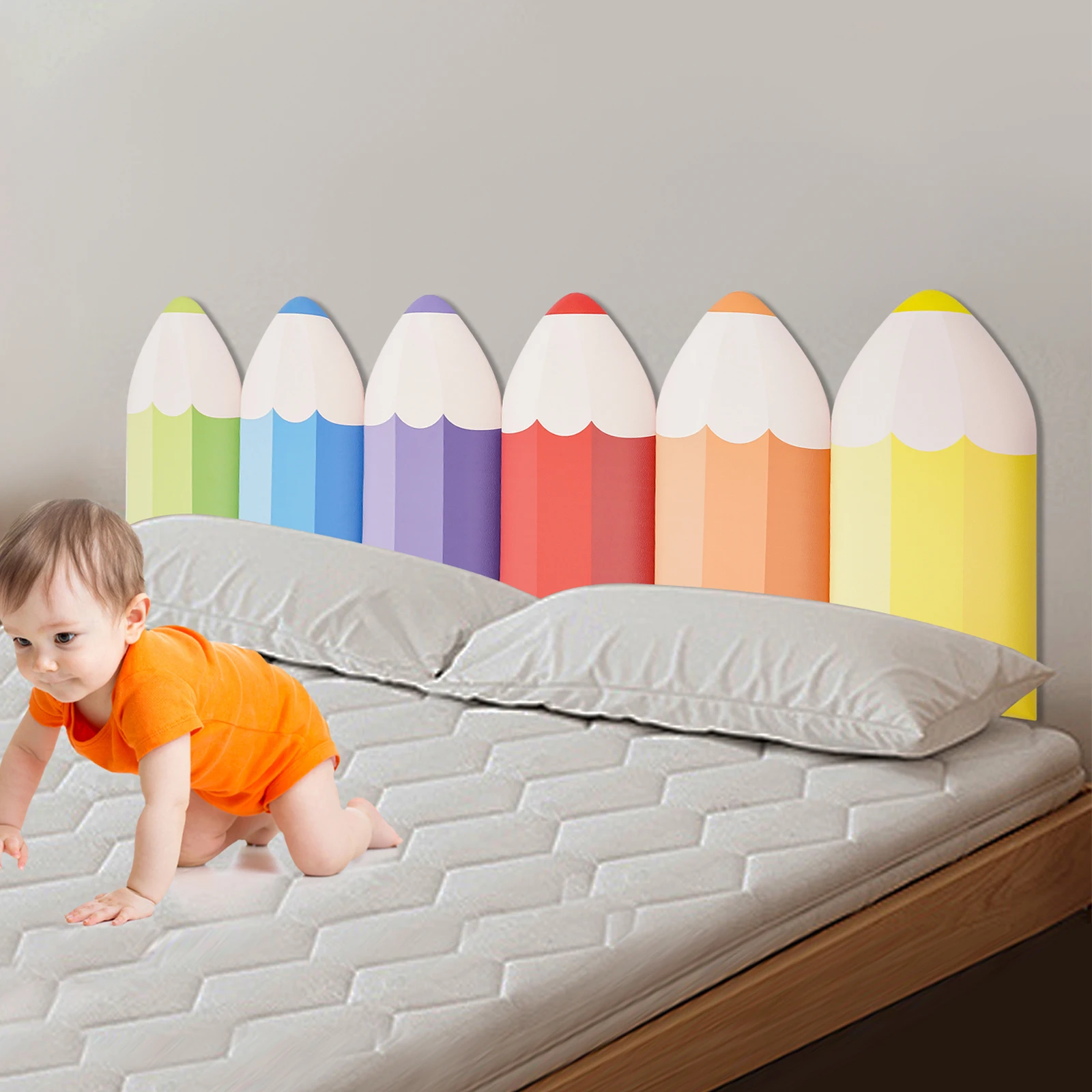 

6 Pack 3D Pencil-Shaped Wall Paddings, 30mm Thick High Elastic Sponge with Strong Adhesion for Baby Safety Protection