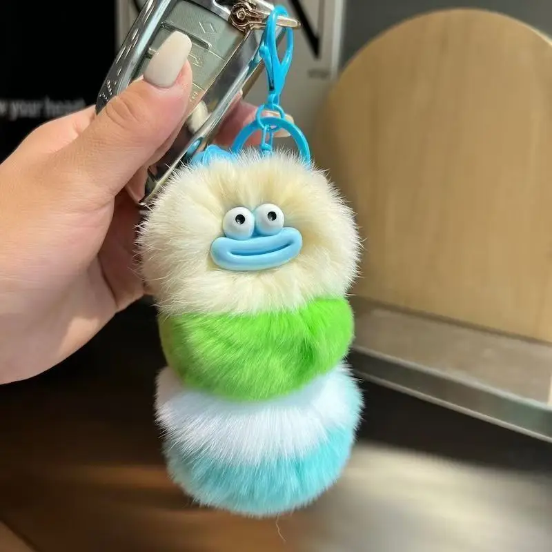 Miniso Brzydki, uroczy breloczek do kluczyków w kształcie gąsienicy z imitacji futra królika rex, pluszowa zawieszka do torby, prezent dla dziewczynek