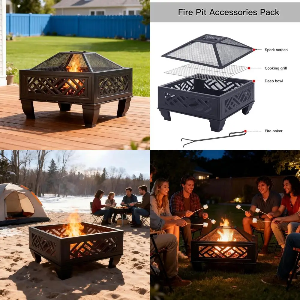

Wood Burning Fire Pit with Cooking Grill, 26 Inch Outdoor Metal Firepit for Patio and Backyard, Long-lasting Patio Backyard Ente