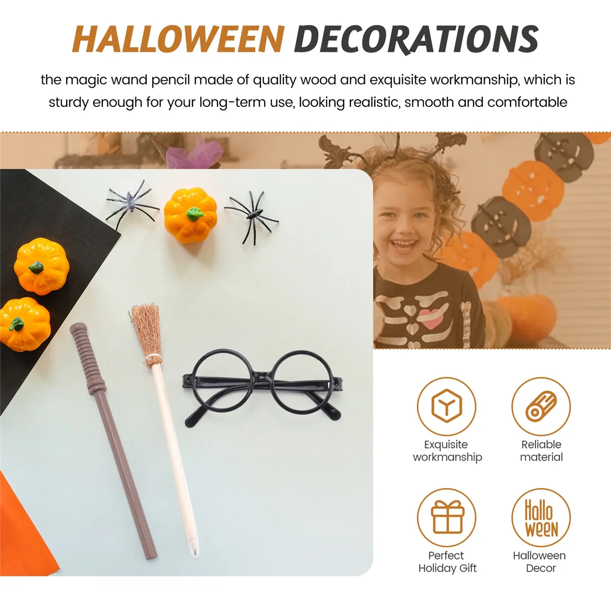 ABLK 36 Pcs Witch Broom Pencil and Wands Pencils and Glasses with Round Frame No Lenses,Wizard Wands Theme Party Supplies