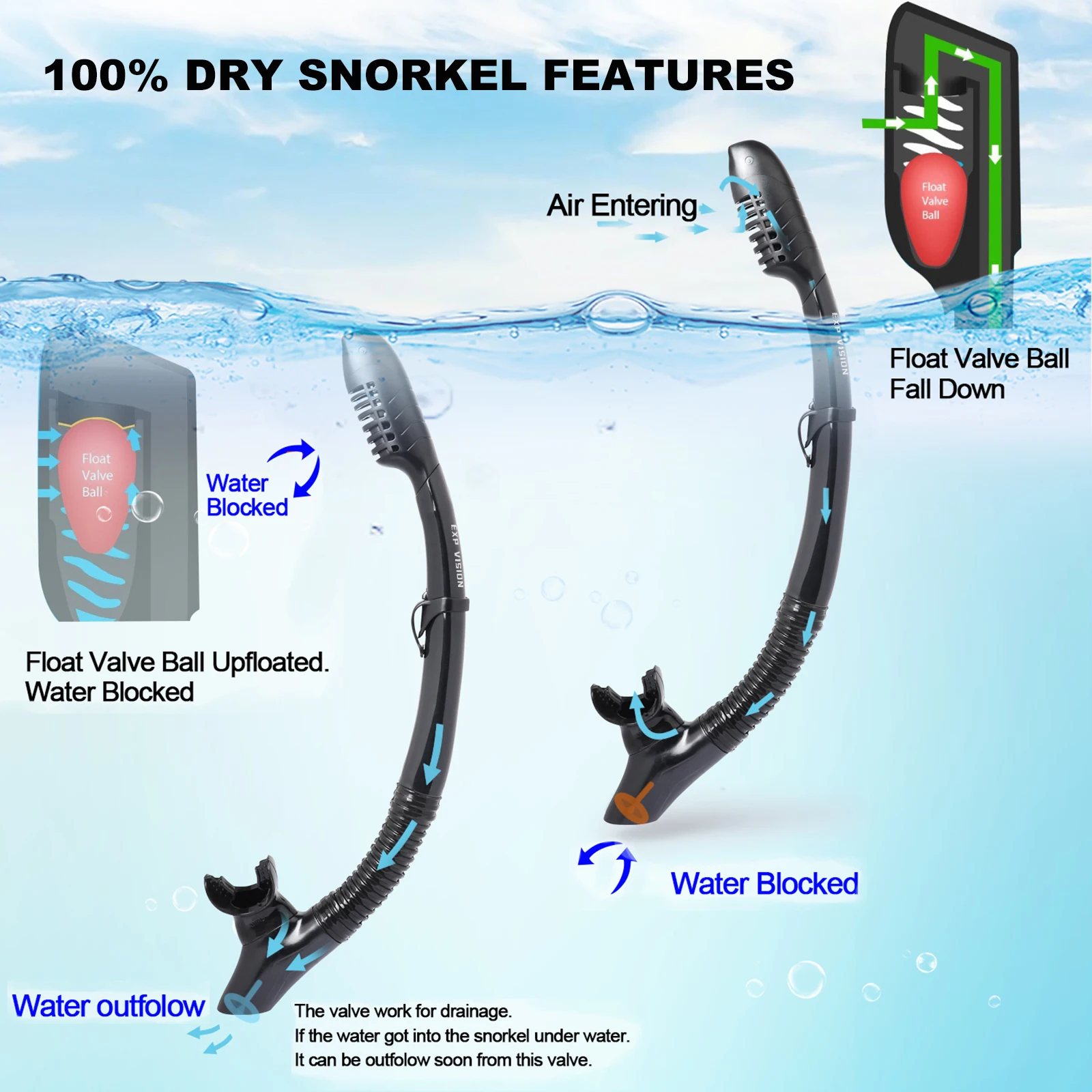 Snorkeling Gear for Adult, Anti-fog Diving Mask, Anti-Leak Dry Top Snorkel and Dive Flippers, Diving Package, 180 °