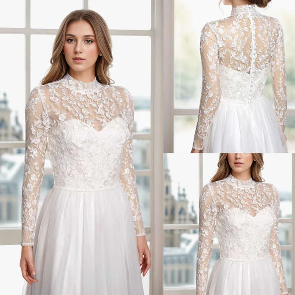 

Simple Bridal Wraps Wedding Jackets Floral Lace Appliques High Neck Jacket Shawl Coats Bridal Accessories Wedding & Events