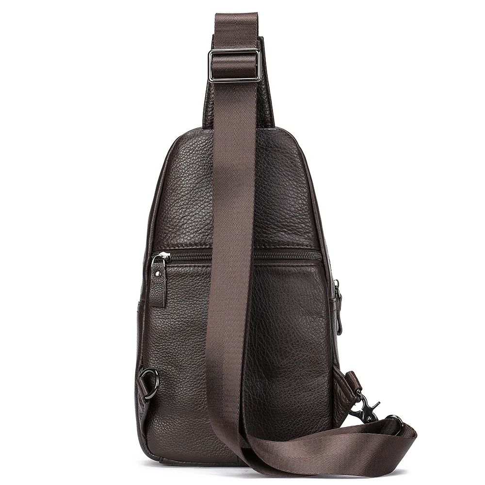 Imagem -03 - Bolsa de Peito Crossbody de Couro Genuíno Masculina Pacote Mensageiro de Ombro Bolsa de Estilingue Masculina Bolsas Esportivas Funcionais Masculinas