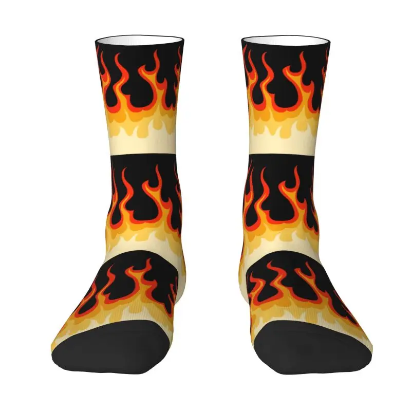 

Cool Red Classic Racing Flames Socks Women Men Warm 3D Printed Hot Fire Basketball Sports Crew Socks