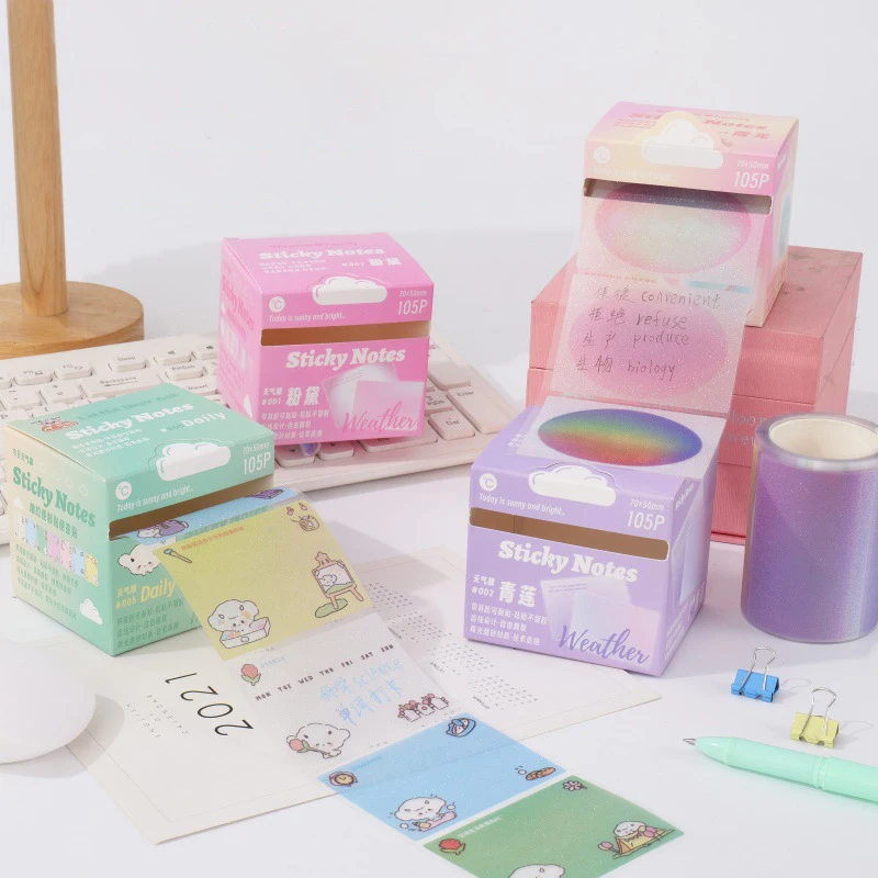 105 листов мультфильм прозрачные липкие заметки Kawaii выдвижной блокнот бумага модная бумага для сообщений милые наклейки для справочника подарки