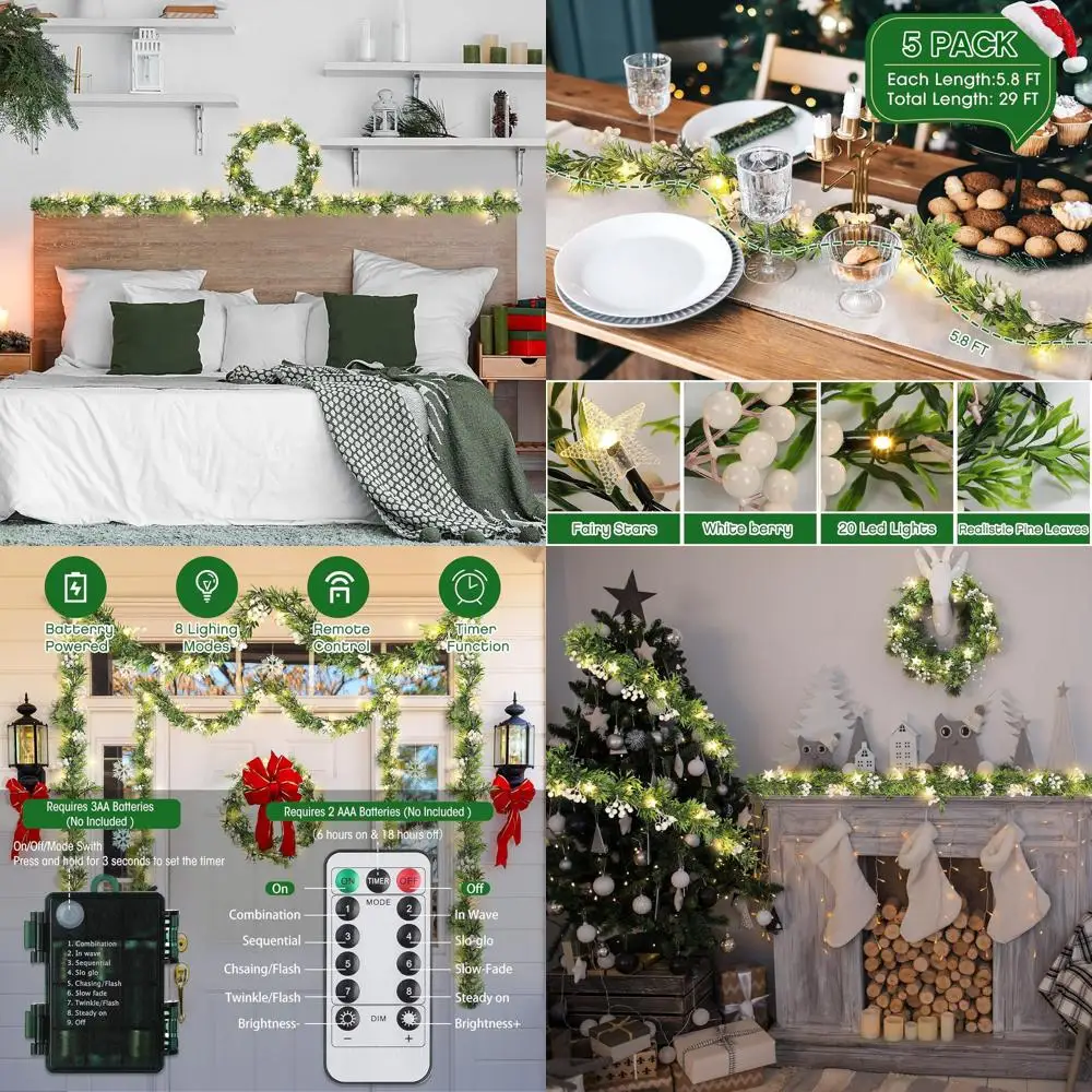 

Предлютительная рождественская гирлянда со звездными огнями, 6-футовая светодиодная ледяная ягода, на батарейках, 8 режимов, пульт дистанционного управления с таймером, белая ягода для домашнего кинотеатра