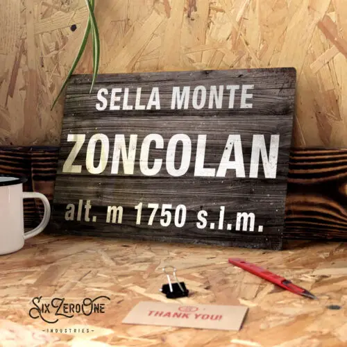 ZONCOLAN Metallschild. Radsport-Trekkingrad mit italienischem D;Italia-Print, Aluminiumrahmen