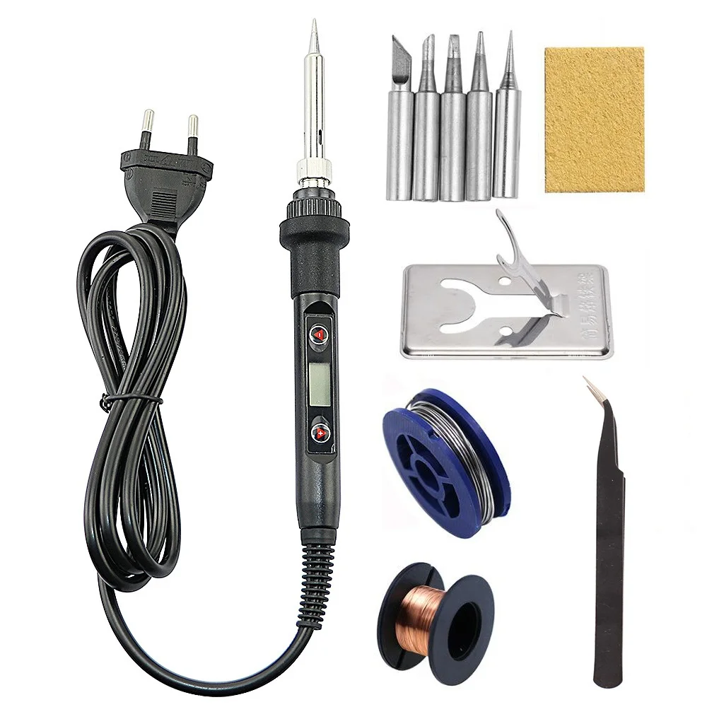 

LCD Digital Adjustable Temperature 80W Soldering Iron Electric Welding Tools Solder Wire Tweezers Hand