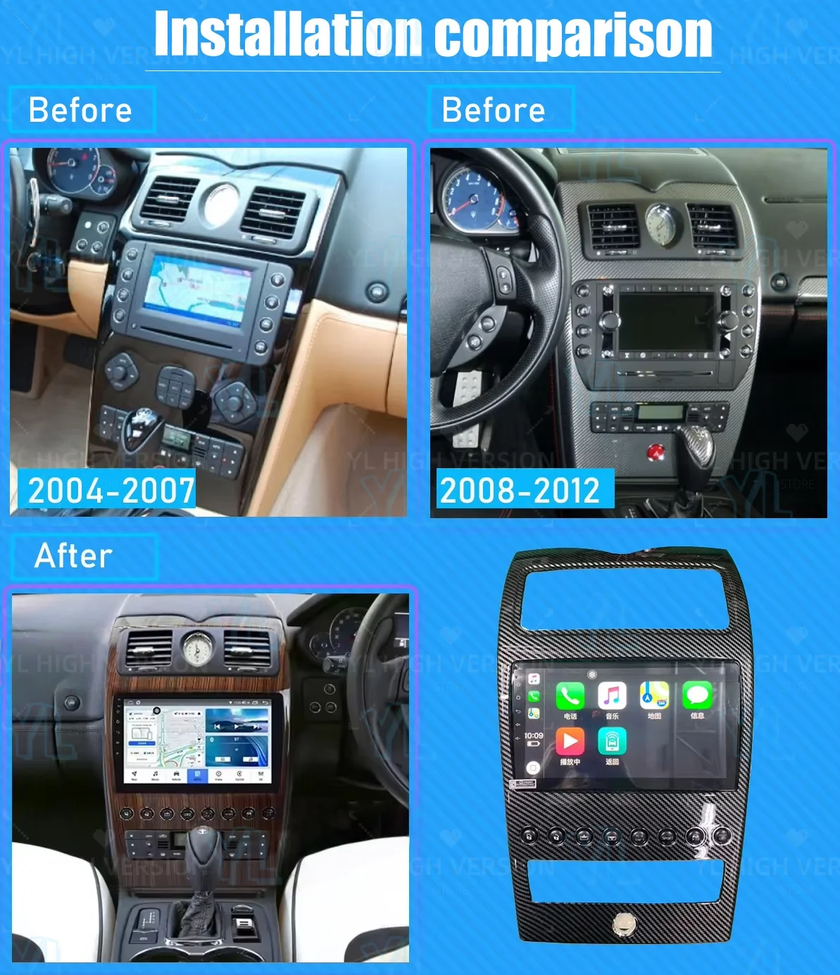 

Автомобильный радиоприемник YL Carplay Android 13 256 ГБ Wi-Fi для Maserati Quattroporte 2004-2012, мультимедийный плеер, GPS-навигация, 4G, мультимедиа