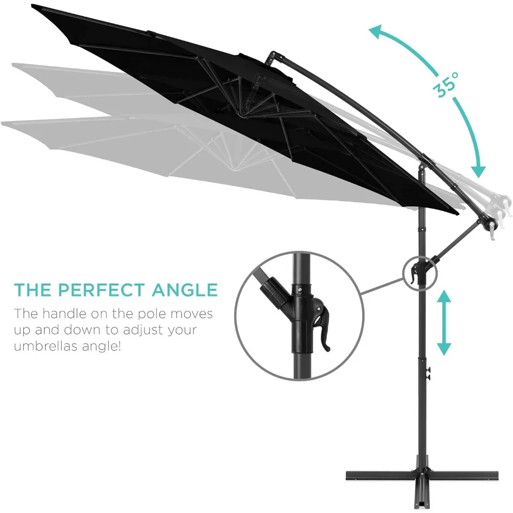 Guarda-chuva do pátio com ajuste de inclinação fácil, sombra de poliéster, 8 costelas para gramado e jardim