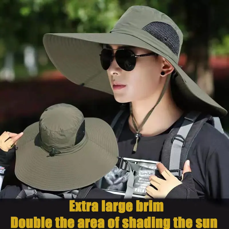 15CM Large Brimmed Hat for MEN\'S Outdoor Sunshade and Sunscreen Hat, Mountaineering and Fishing Sunshade Hat, Quick Drying Hat