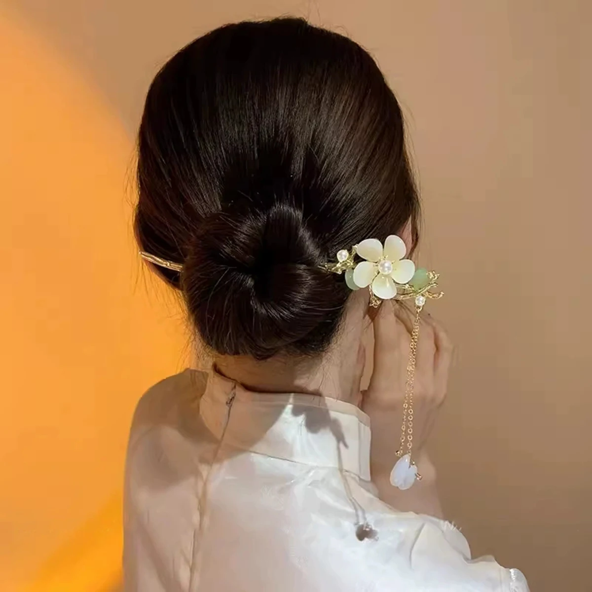 1 Stück Vintage Glocke Orchidee Blume Fransen Haarstäbchen Modisches Metall für Frauen Elegante Haarschmuck und vielseitige Styling-Werkzeuge – Detail 2