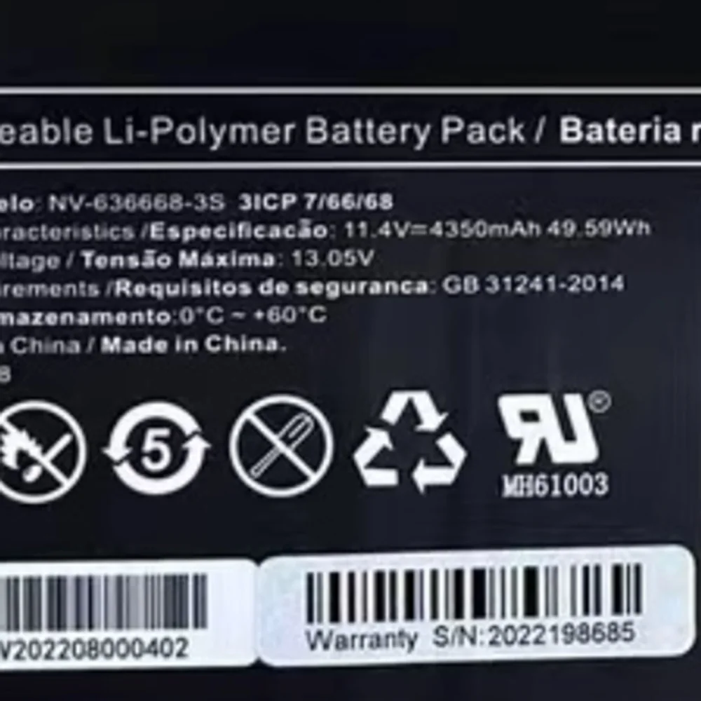 Imagem -02 - Nova Bateria do Portátil para Positivo Nv-636668- 2s Nv-636668-3s 3ipc 66 68 10pin Linhas 11.4v 4350mah 49.59wh Nv6366683s 2s