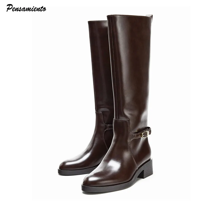 

Fashion Patent Leather Women Motorcycle Knee-high Boots Autumn Winter Thick heeled Punk Knight Long Boots Shoes Botas De Mujer