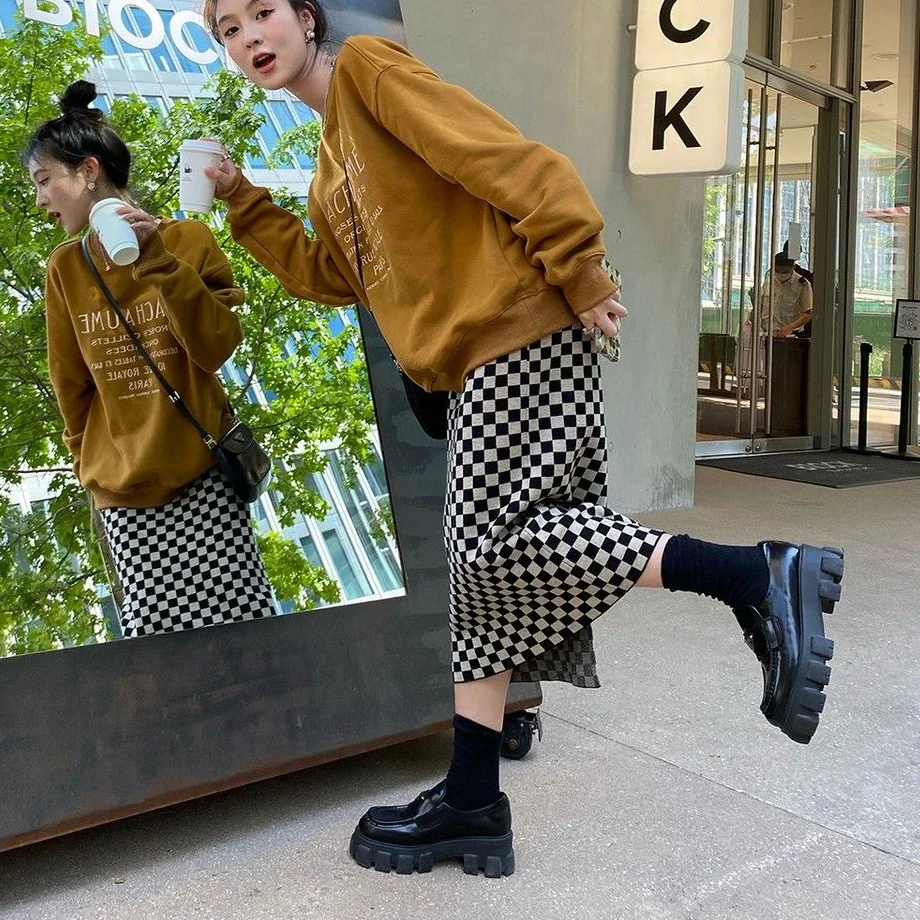 

Plaid Skirts Women Korean Style Casual All-match Temperament Elegant High Waist Streetwear Preppy Autumn Spring Daily Simple