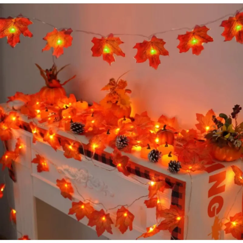 1PC Maple Leaf String Lights 10/20 LED Lights Battery Operated Waterproof for Halloween Outdoor Autumn Thanksgiving Decor