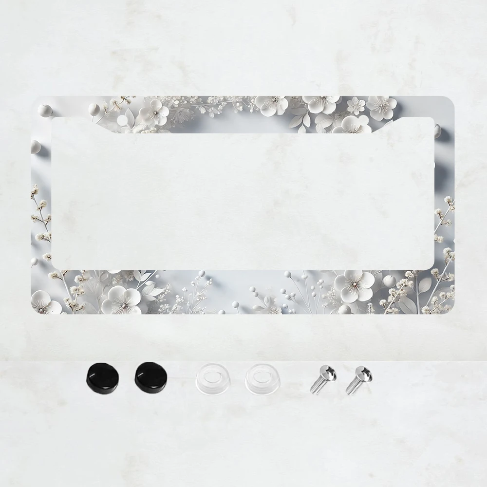 

1PC Plum Blossom Flower Aluminum License Plate Frame - US Standard Size, Decorative Car License Plate Bracket, 2 Holes