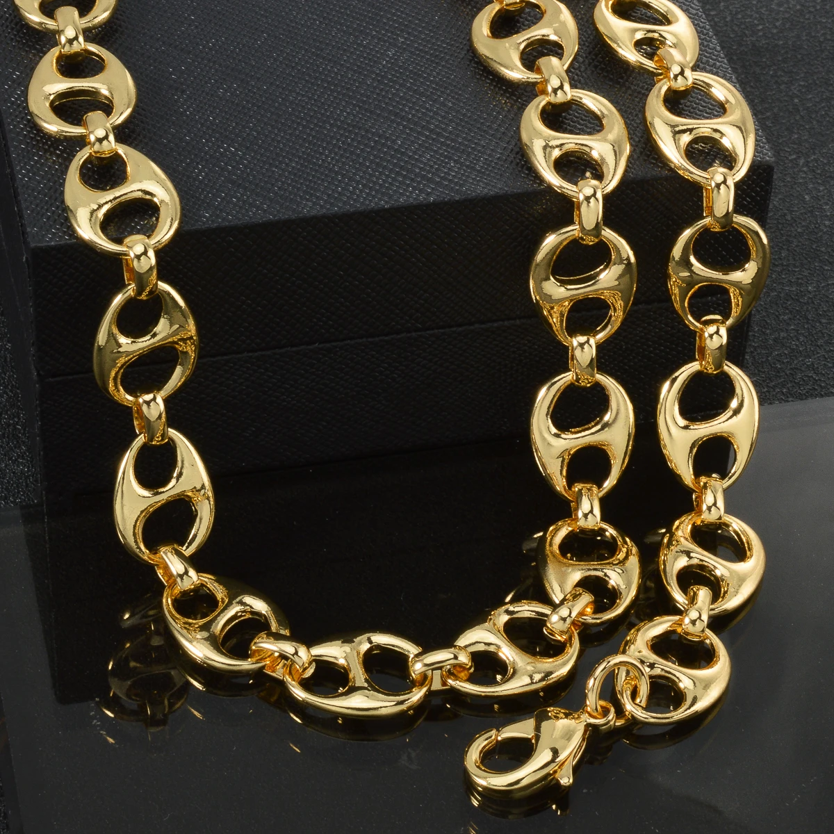 Pig Nose 18k Gold Plated Necklace And Bracelet Set Dubai 2pcs Jewelry Set Copper Neck Chain Bracelet Hip-hop Accessories Gifts