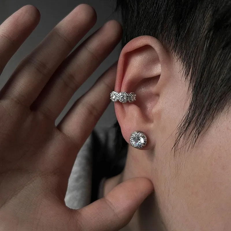 Hip-hop Square Diamond Sparkling Earring Without Ear Holes Cool Full Fashionable Individual and Trendy Ear Clips