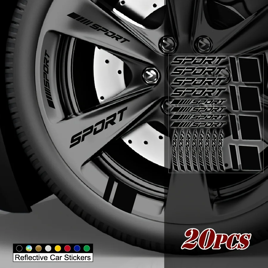 20 Stück Sportwagen-Radaufkleber, wasserdichter Vinyl-Aufkleber für Autofelgen, Motorräder, DIY-Dekoration, mehrere Farben – Detail 5