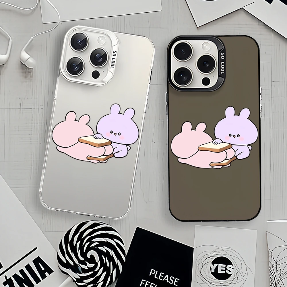 Cartoon A-Asamimichan Cute Bunny Laser Phone Case for iPhone 12 11 13 14 15 16 Max Pro Plus IMD Shockproof Silicone Coque