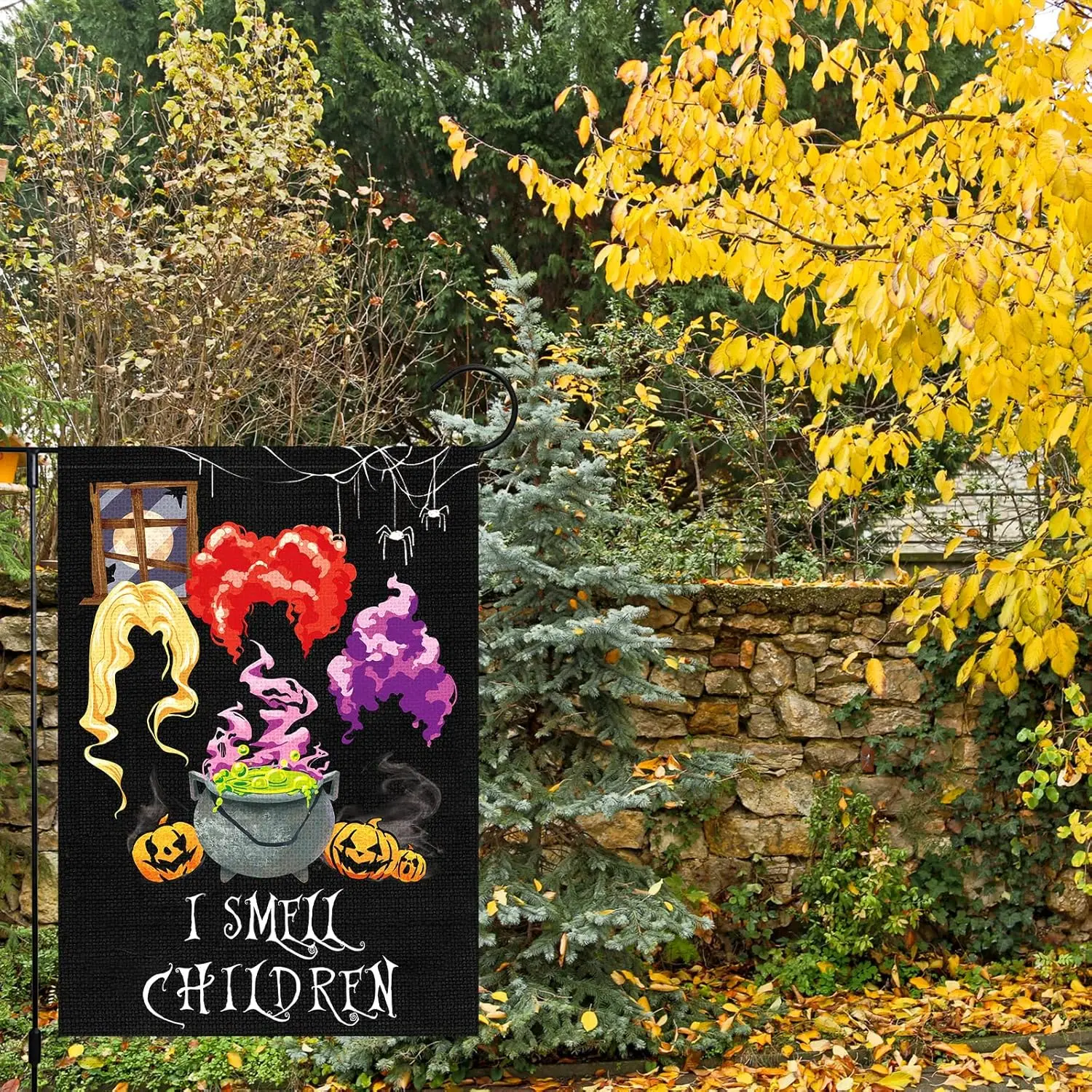 Halloween Garden Flag I Smell Children Sanderson Sisters Yard Flags 12x18 Inch Double Sided Burlap Pumpkin Welcome Garden Flag f