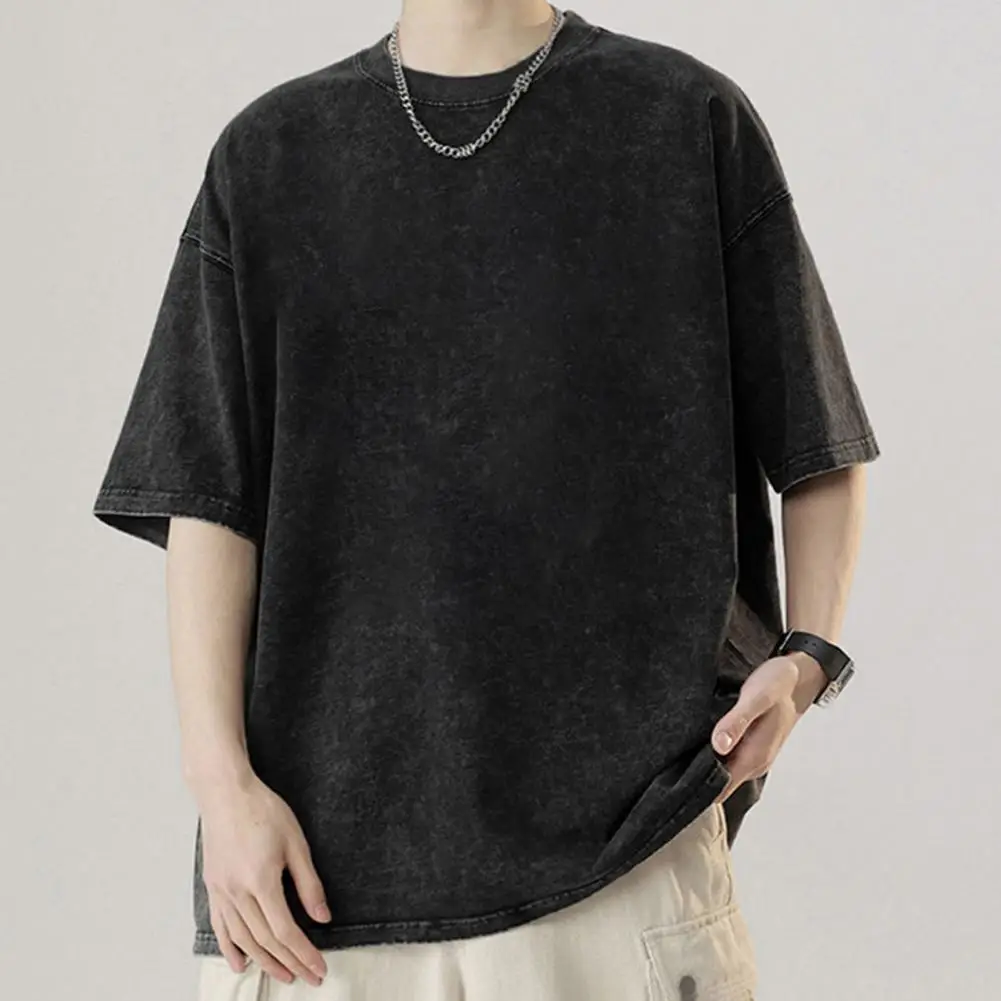 Cotton Oversized T shirt American Washed T Shirt For Men Loose Crew Neck Korean Vintage Short Sleeve Tshirt Youth Tees Top