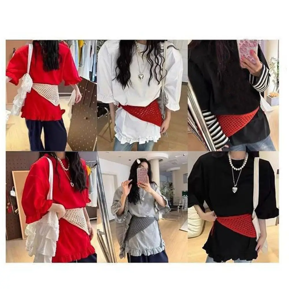 

Polyester Hollow Triangle Headband Y2K Streetwear Harajuku Crochet Headbands High Waist See Through Waist Scarf