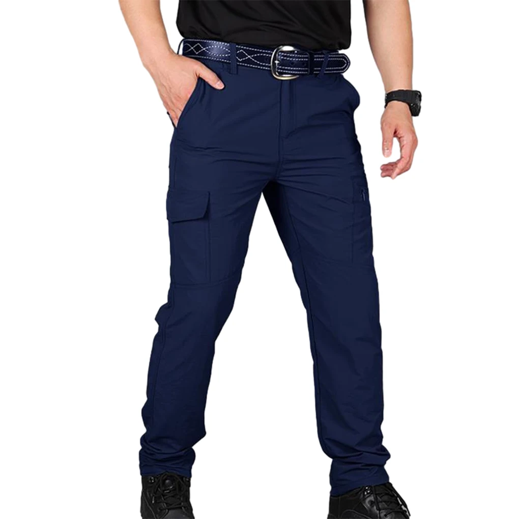 

Multi-Pocket Men Cargo Pants Quick Drying Long Overalls Hiking Navy