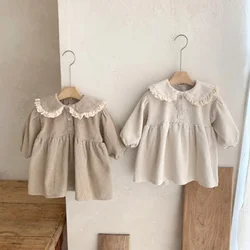 Autumn Baby Girl's Pure Cotton Corduroy Shirt Dress Kids Casual Lace Doll Collar Underlay Dress Casual Children Clothing