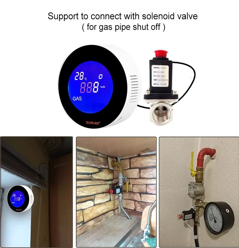 Tuya WIFI Natural LPG Gas Leak Sensor Detector with Solenoid Valve Shut Off Pipeline CH4 Methane Leakage Alarm Safety Smart Life