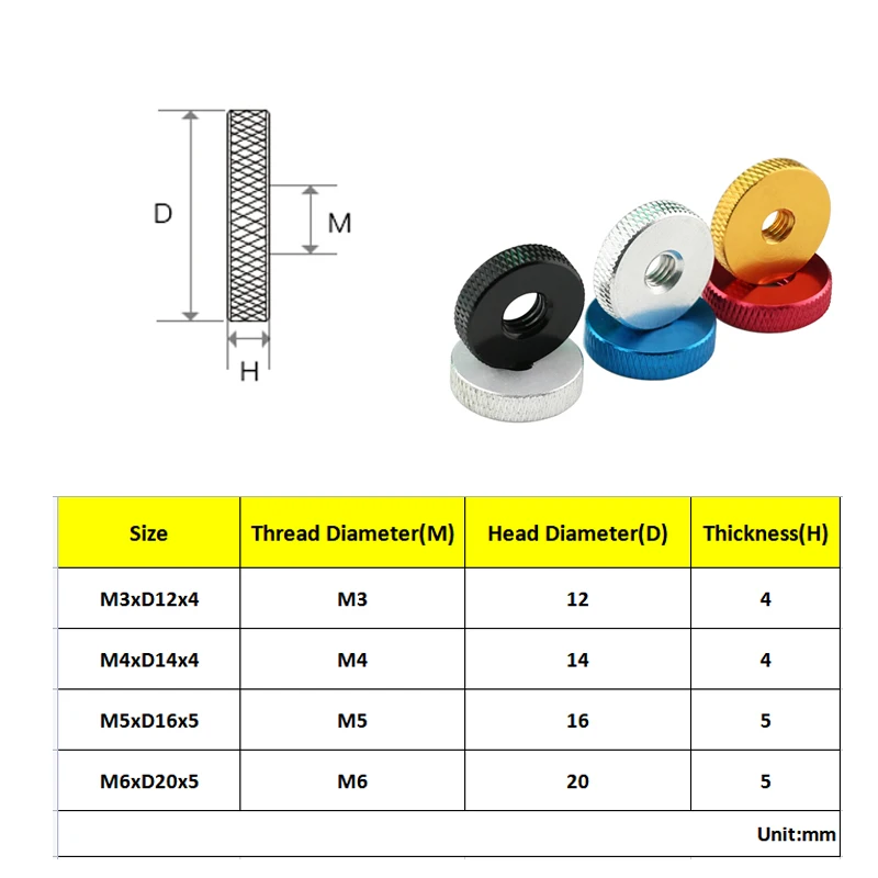 2pcs M3 M4 M5 M6 Aluminum Flat Small Thin Thumb Nuts Knurled Manual Hand Tighten Nut Screws Bolts Cap Cover Anodizing Fasteners image 6