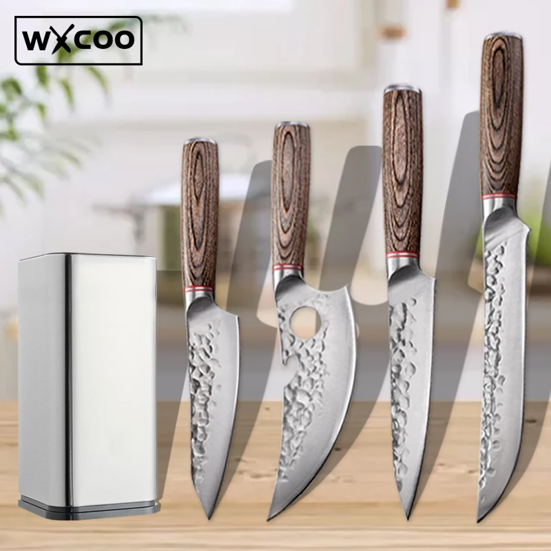 Meat Cleaver Butcher Boning Slaughter Japanese Kitchen Knife Fruit Cutting Stainless Steel Utility Knives with Knife Holder