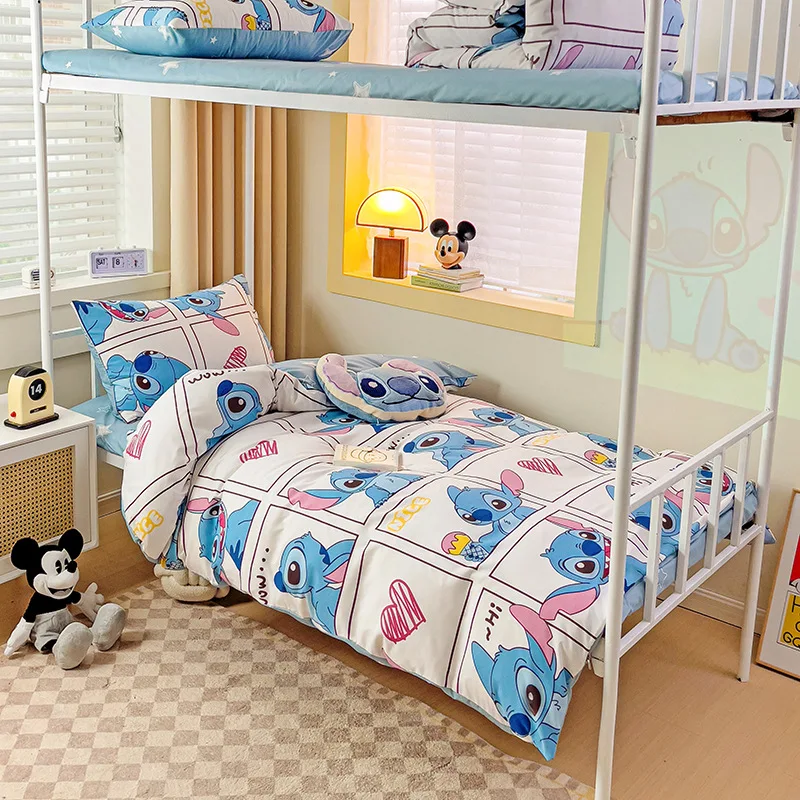 Disney Bedding Set Cartoon Stitch Mickey Pooh King Queen Twin Full Size Duvet Cover Bed Sheet Pillowcase Bedclothes Home Textile