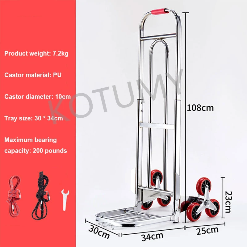 Stair Climbing Cart Folding Trolley Heavy Duty Portable Hand Truck Dolly Cart Adjustable Handle PU Rubber Wheel Upstairs Cargo