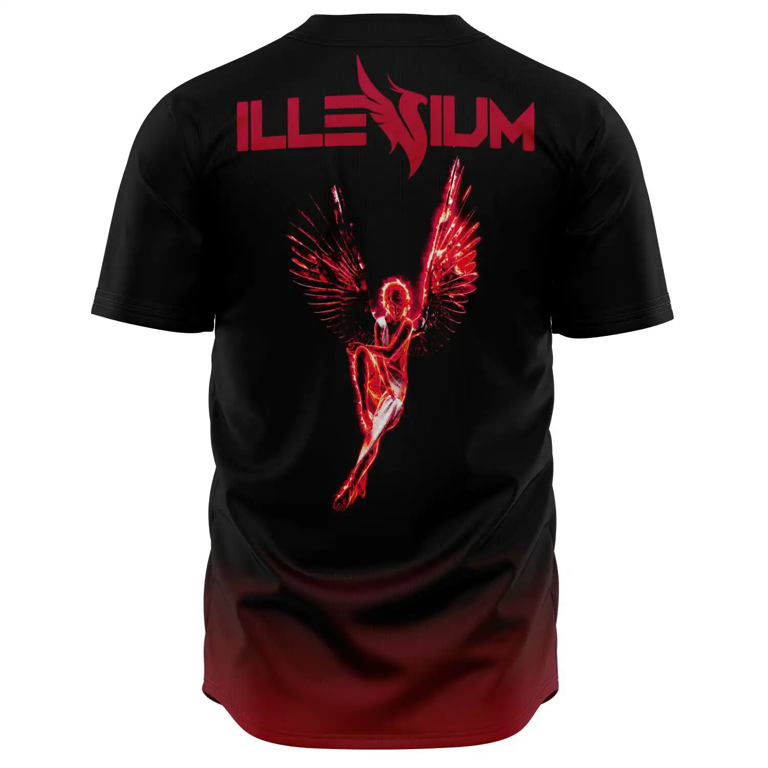 ILLENIUM Black Red Gradient Baseball Jersey Men/Women Casual Thin button Baseball uniform For EDM Fans