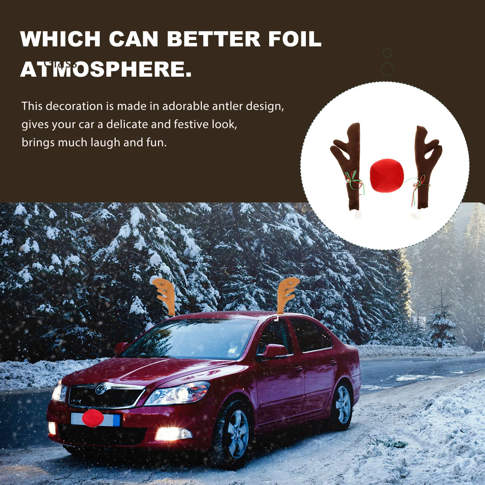 2 セット プレミアム フランネル クリスマス カー アントラー デコレーション キット 簡単取り付け 工具不要 アクセサリー 自動車装飾 外装