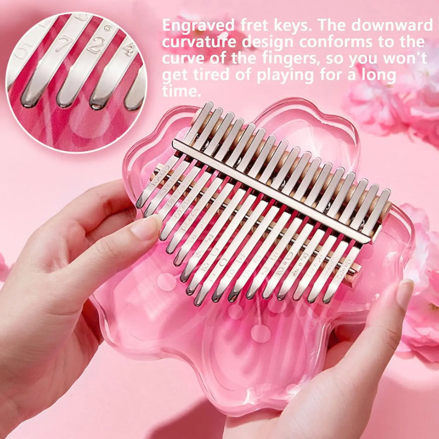 17 21 Keys Kalimba Set Pink Acrylic Transparent Cherry Blossom Shape Portable Suitable For Beginners With Storage  Box