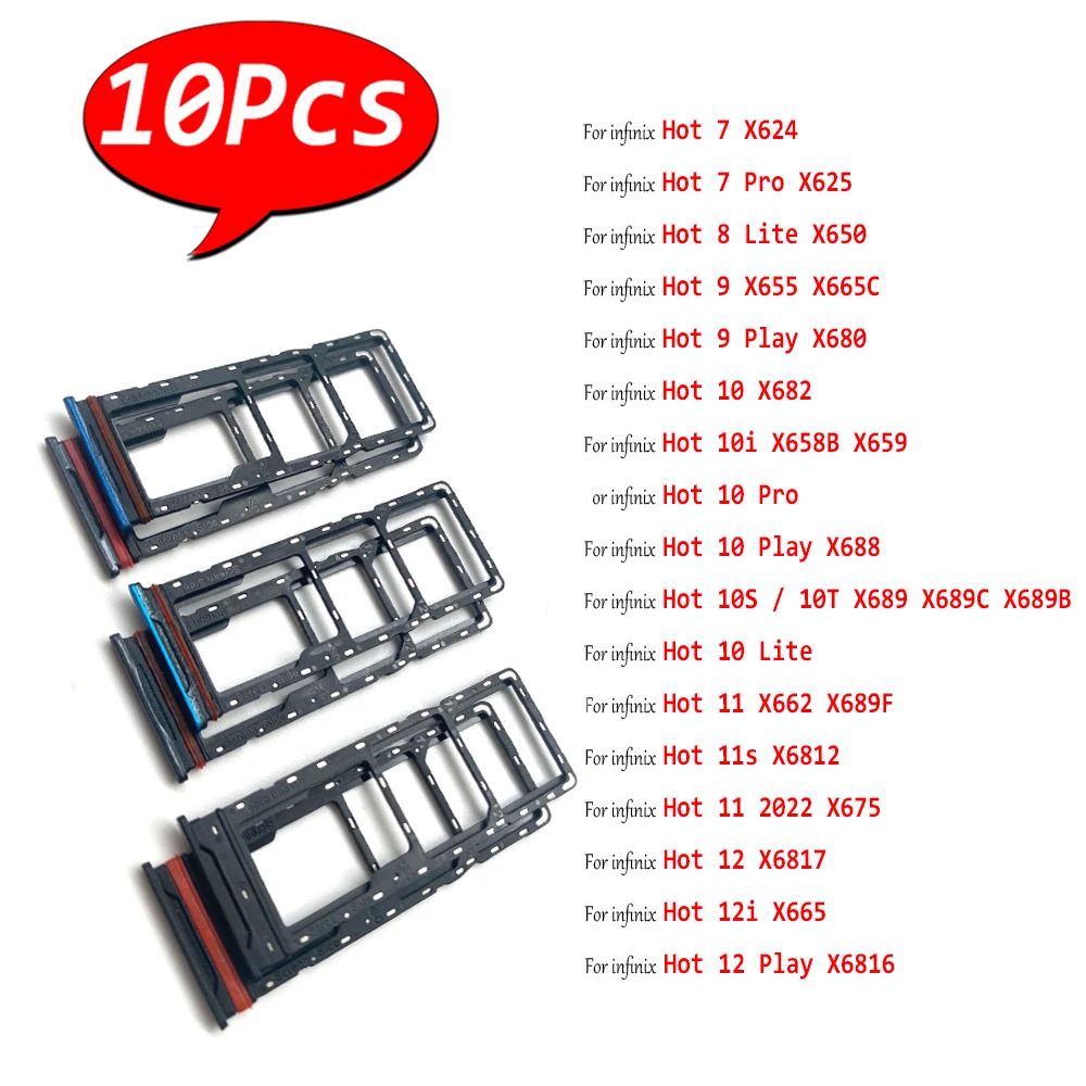 

10Pcs,SIM Card Tray chip slot drawer Holder Adapter Accessories For infinix Hot 7 8 Lite 9 Play 10 Pro 10i 10S 10T 11 11S 12 12i