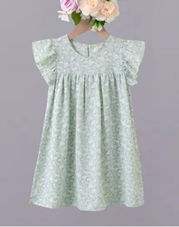 Girls pastoral style floral dress - light green background, fresh small flower pattern