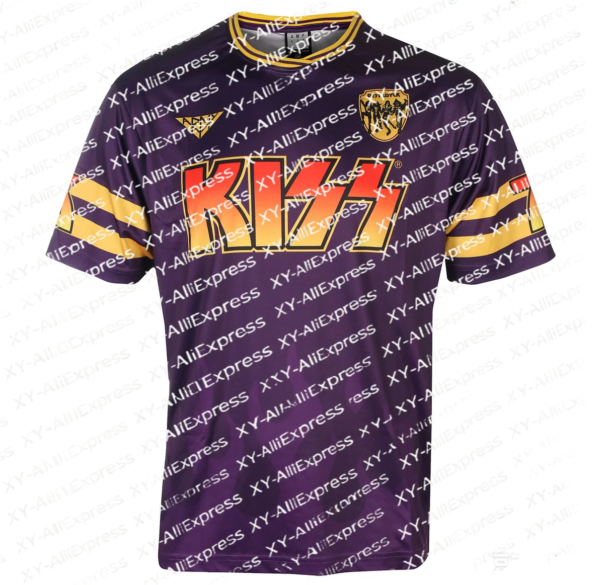 Men's Women's Vintage Rock Style Soccer Jersey, Round-neck Purple Flame Print Breathable Short-sleeve Top, Concert Party Outfit