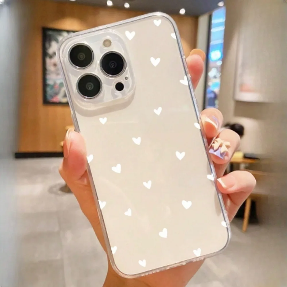 حافظة هاتف Tpu شفافة عصرية جديدة مع شاشة كاملة من أنماط القلب البيضاء الصغيرة، مناسبة لهاتف iPhone 17 Air Pro Max، iPhone 16، 15، 14، 13، 12، 11، Xs، Xr، X، 7، 8، 12/13 Mini Plus Pro Max Se. مثالية كهدية لأعياد الميلاد/العطلات/الأسرة/الأصدقاء/الشرفيين
