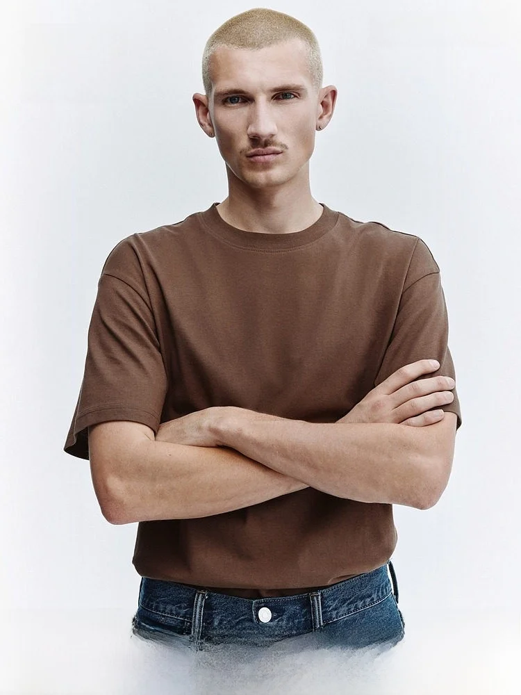 

Мужская повседневная хлопковая футболка H&M, новинка лета, свободный крой, круглый вырез, короткий рукав, для активного отдыха, простой стиль, 1309319