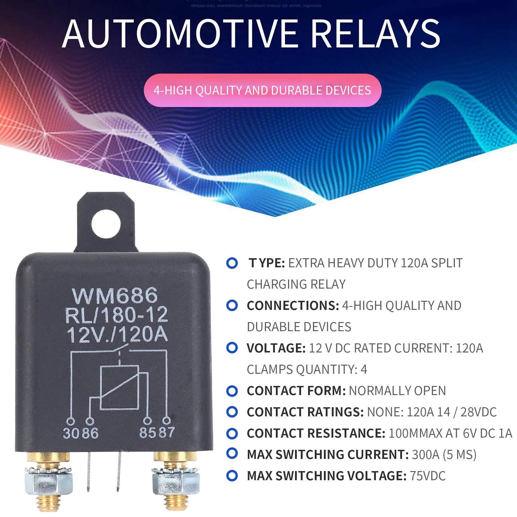 DC 12V 릴레이 배터리 절연 릴레이, 12V / 120A 피크 부하, 자동차 트럭 (12V / 120A)