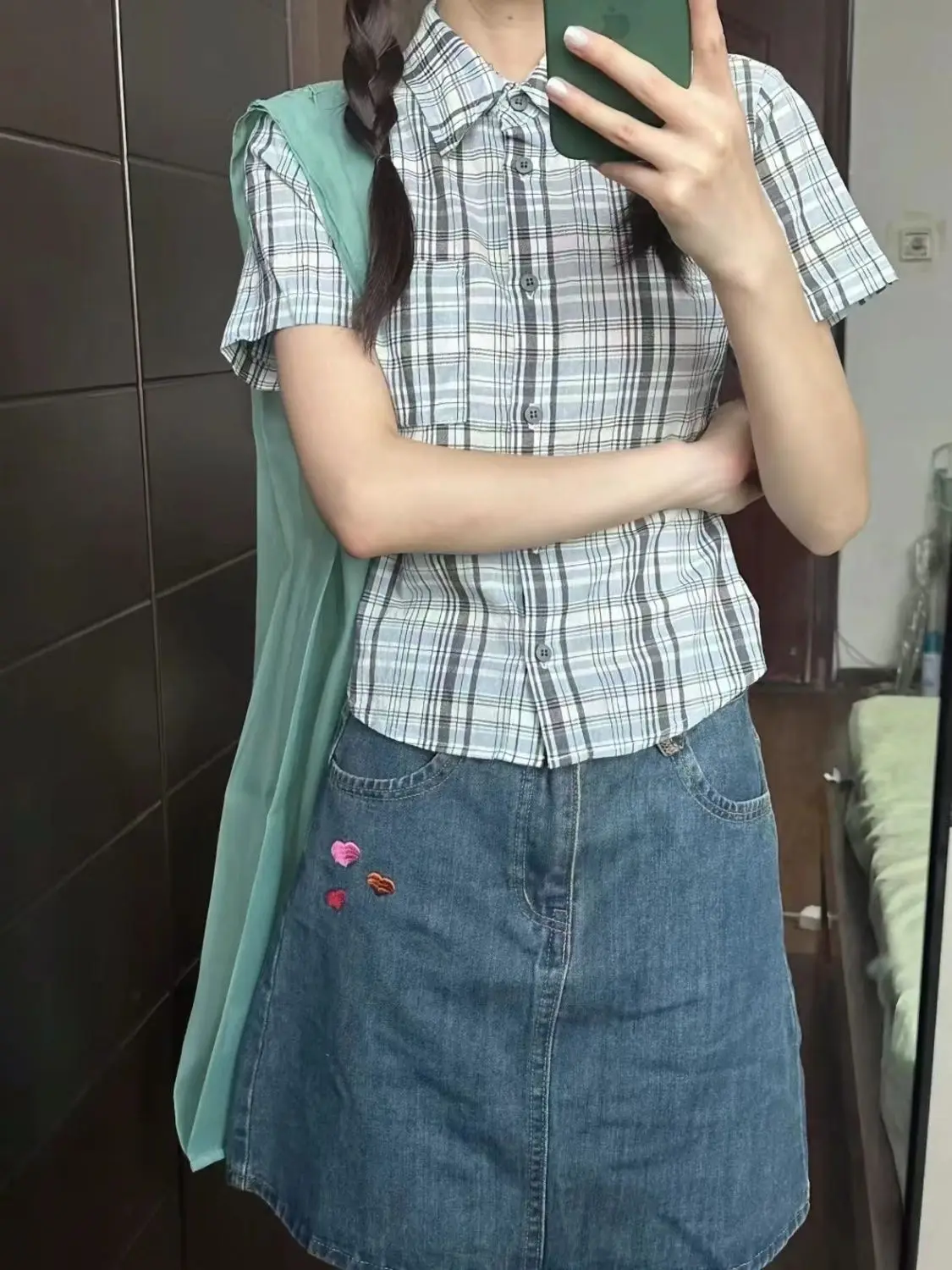 Women Blouses Summer Short Sleeve Plaid Shirt Y2K Button Up Check Shirt Vintage Women\'s Shirt Tops Korean Style Female Clothing