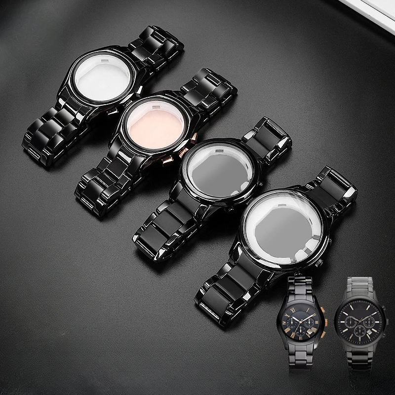 

Ремешок для часов Armani из твердой нержавеющей стали Ar1451 1452 1400 1410, изогнутый интерфейс, черная керамика, замена оригинальных ремешков для часов
