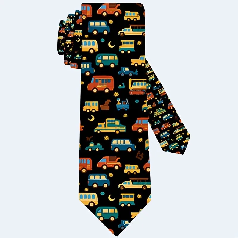 1pc Cartoon-style Car and Nautical Logo Elements Print Necktie Woven Machine Washable or Dry Clean