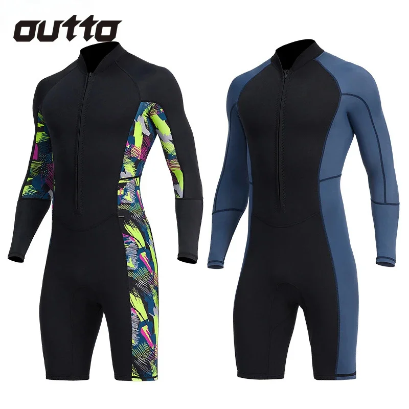 New 1.5mm Long Sleeved Diving Suit Men's Jumpsuit Shorts Warm Swimwear Outdoor Snorkeling Beach Surfing Swimsuit Sun Protection